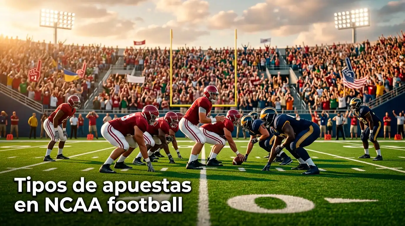 Tipos de apuestas en NCAA football: spread, moneyline, totals, parlays, props y futures